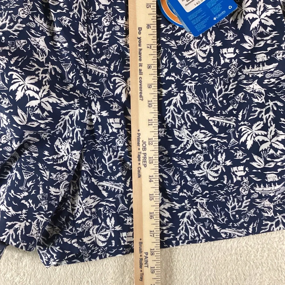 Columbia PFG Mens XL Backcast III‎ Water Shorts Navy Tropical Island Print